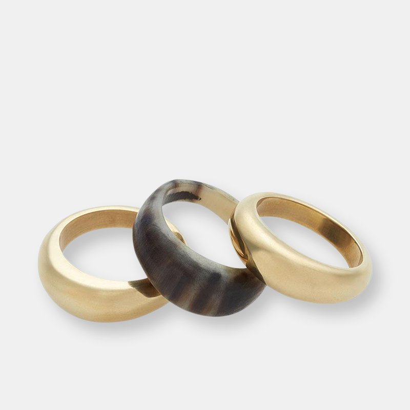 Soko Mixed Material Fanned Ring Stack In Gold Plated/natural
