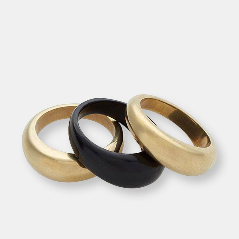 Soko Mixed Material Fanned Ring Stack In Gold Plated/black