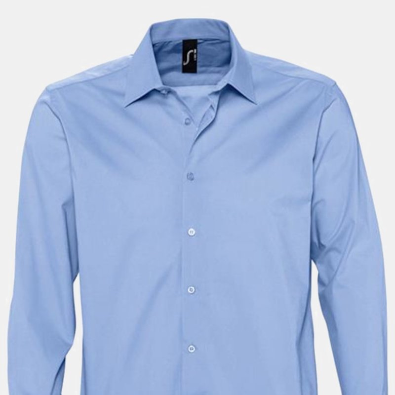 Sols Mens Brighton Long Sleeve Fitted Work Shirt (bright Sky) In Blue