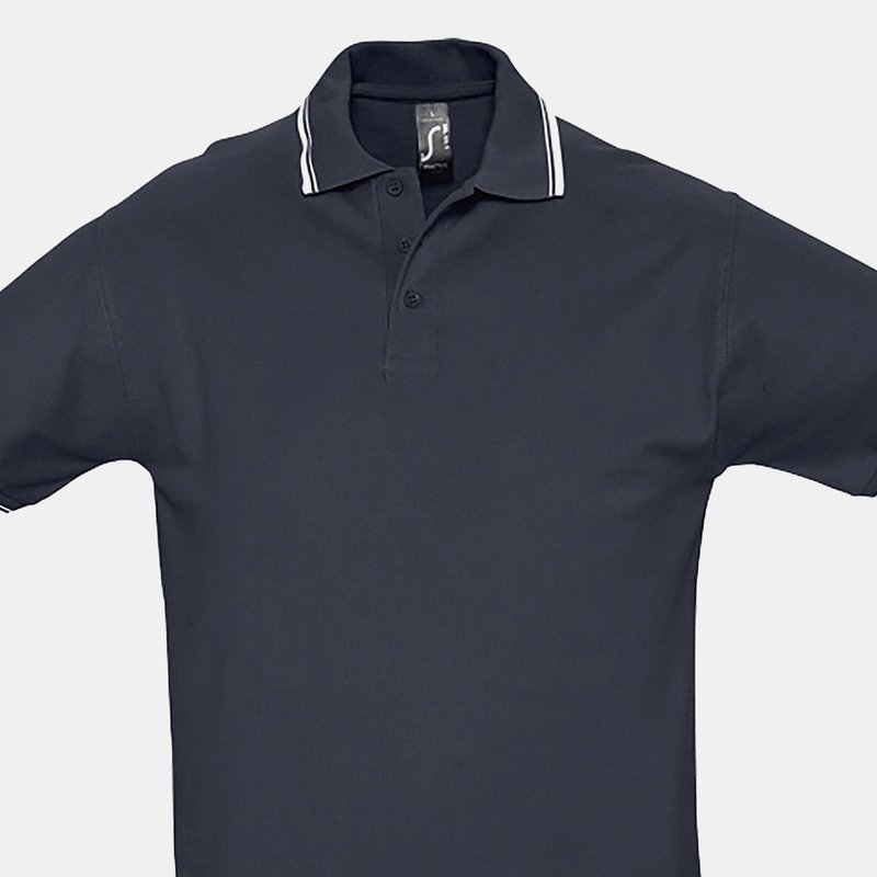 Shop Sols Mens Practice Tipped Pique Short Sleeve Polo Shirt (navy/white) In Blue