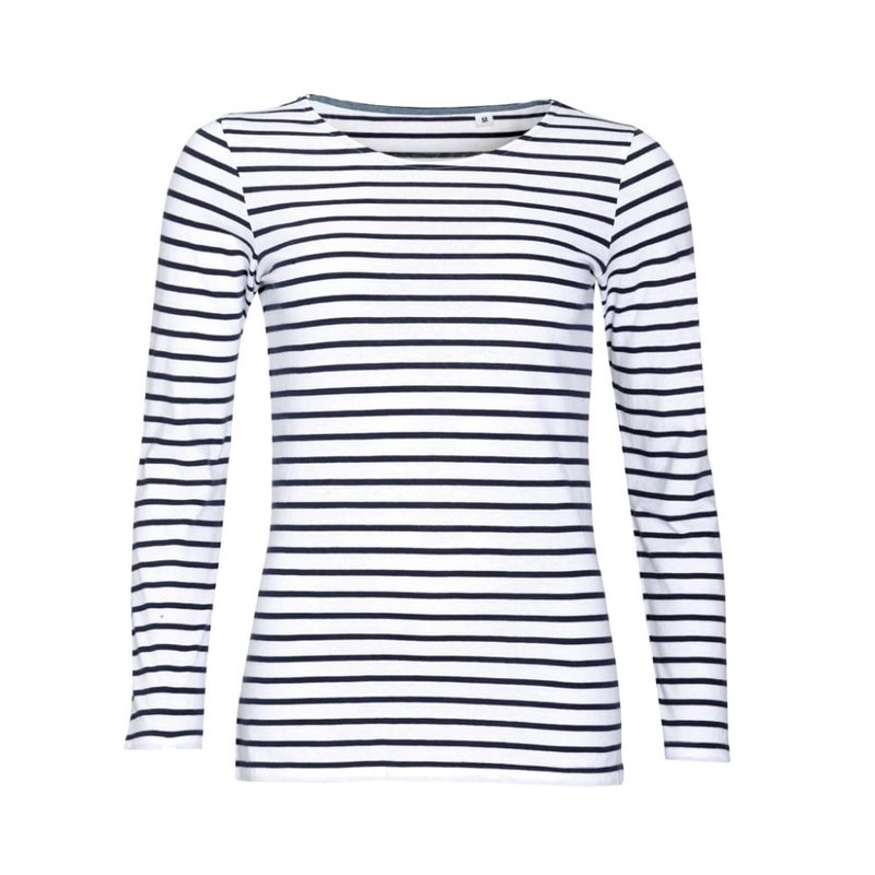 Sols Womens/ladies Marine Long Sleeve Stripe T-shirt (white/navy)