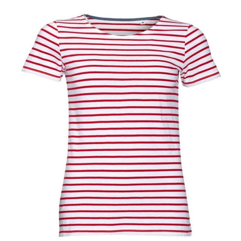 Sols Womens/ladies Miles Striped Short Sleeve T-shirt (white/red)