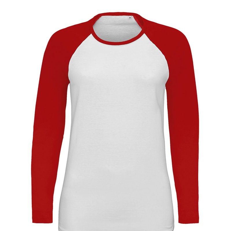 Sols Womens/ladies Milky Contrast Long Sleeve T-shirt (white/red)