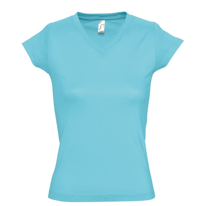 Sols Womens/ladies Moon V Neck Short Sleeve T-shirt (blue Atoll)