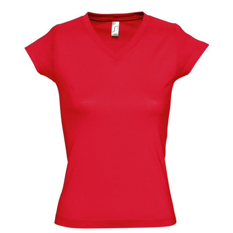 Sols Womens/ladies Moon V Neck Short Sleeve T-shirt (red)