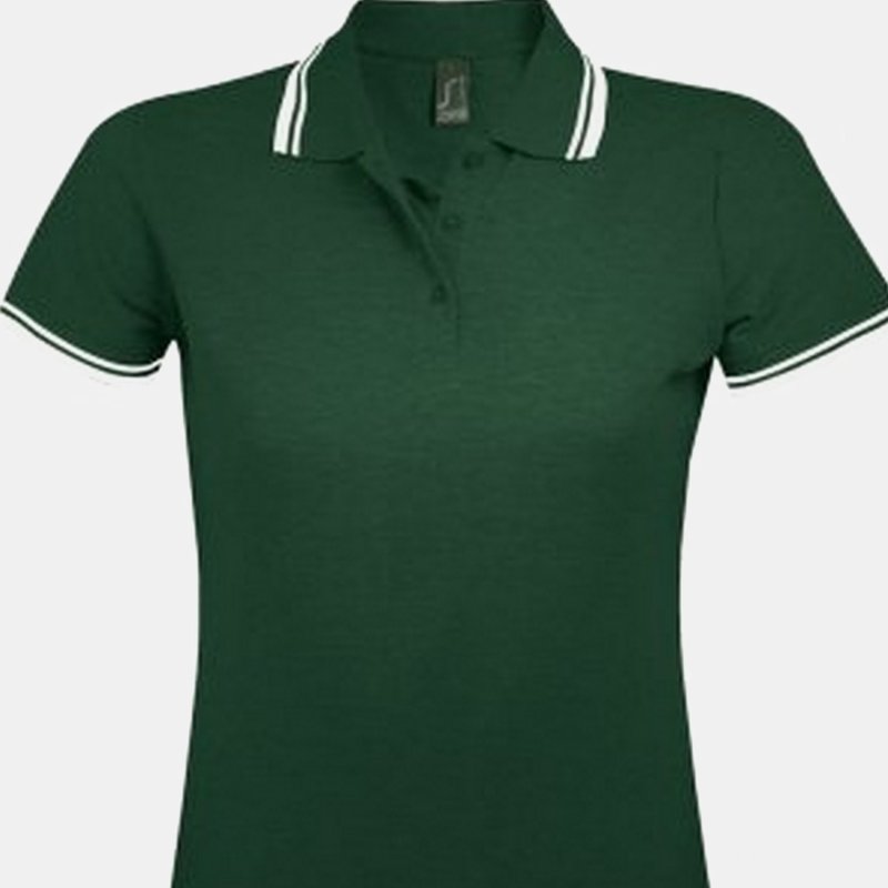 Sols Womens/ladies Pasadena Tipped Short Sleeve Pique Polo Shirt (forest/white) In Green