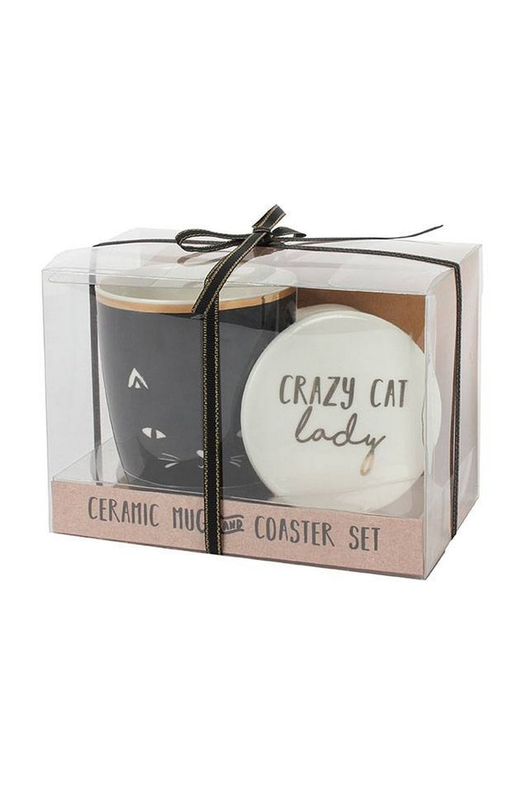 Crazy Cat Lady Mug And Coaster Set - Black