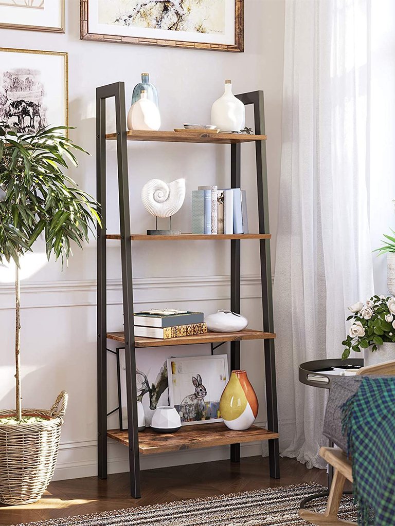 Living Room Bookcase 4-Tier Bookshelf Storage Rack VASAGLE ALINRU Ladder Shelf 