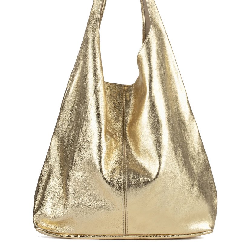 Sostter Gold Metallic Leather Hobo Shoulder Bag