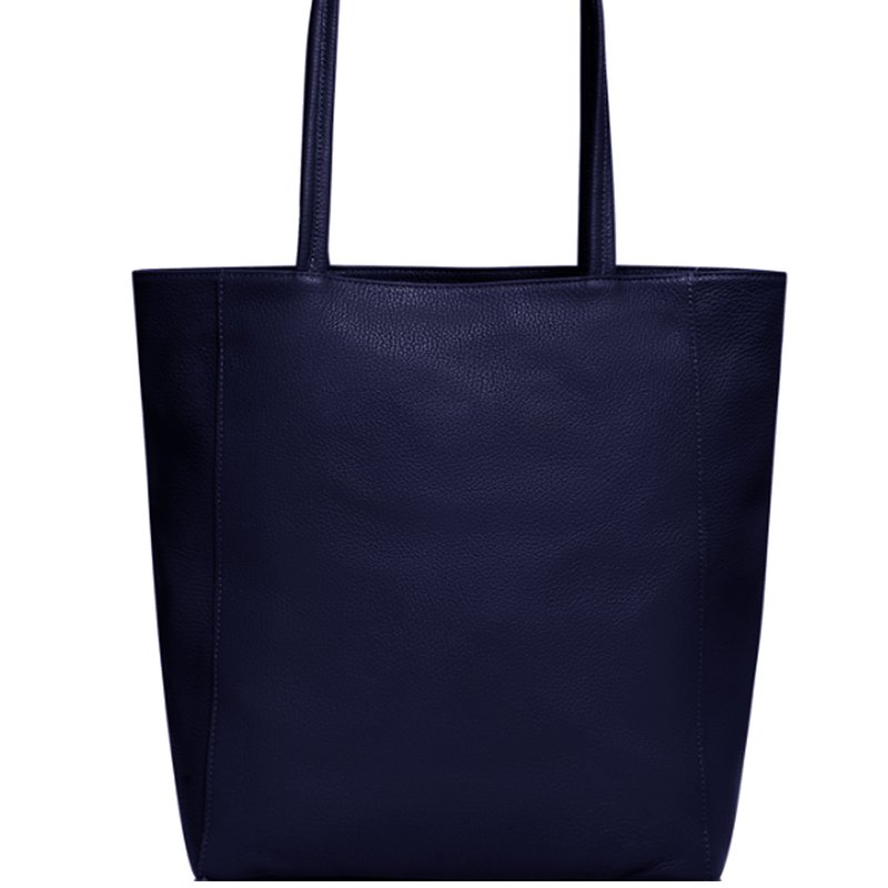 Sostter Navy Zip Top Leather Tote Shopper Bag | Bread In Blue