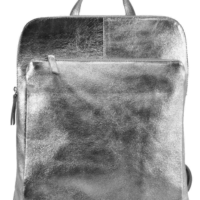 Sostter Pewter Convertible Metallic Leather Pocket Backpack | Byeba In Grey