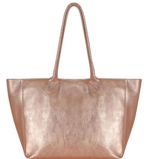 Sostter Rose Gold Horizontal Zipped Leather Tote | Brnay In Pink