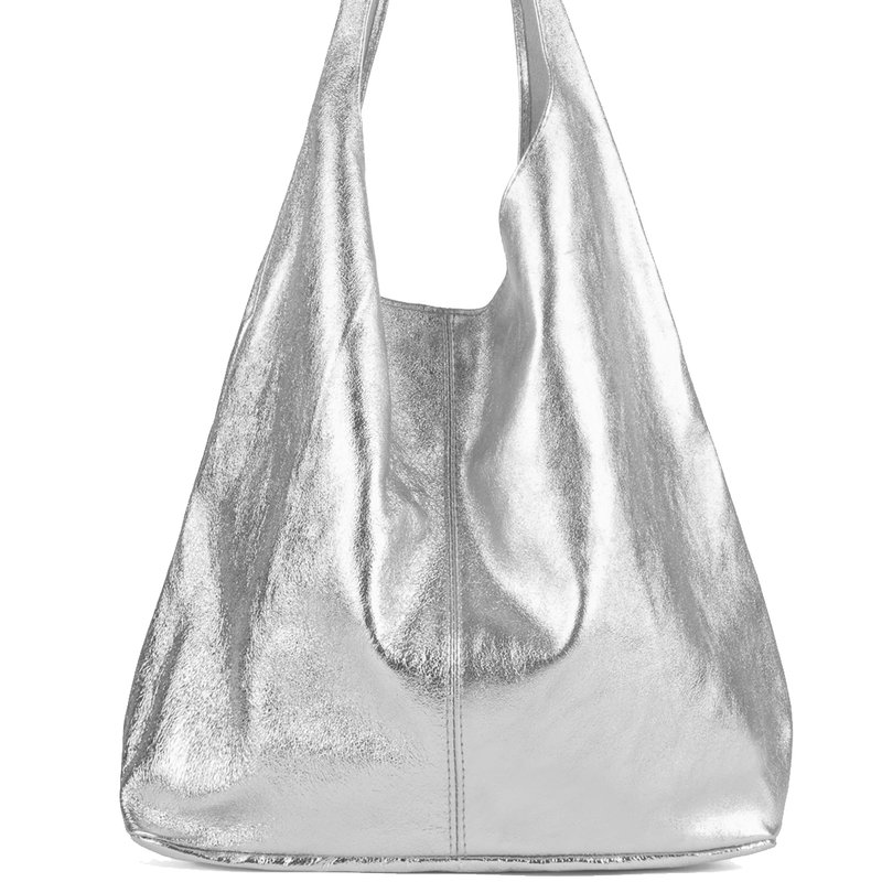 Sostter Silver Metallic Leather Hobo Shoulder Bag In Gold