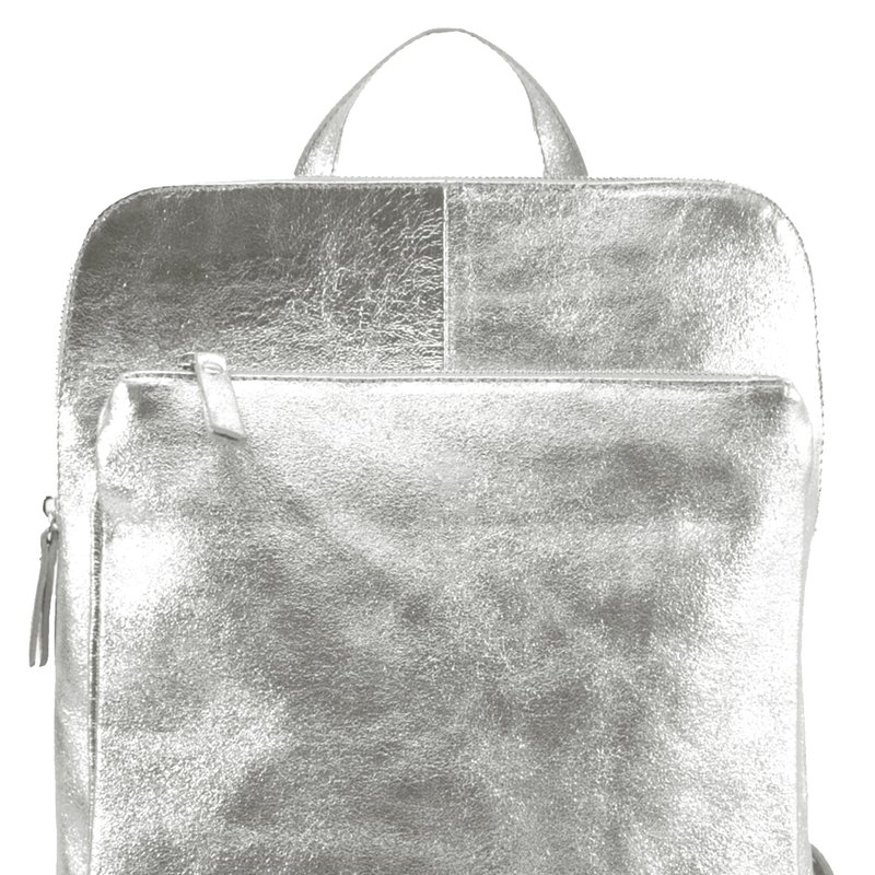 Sostter Silver Metallic Premium Leather Pocket Backpack In Gold