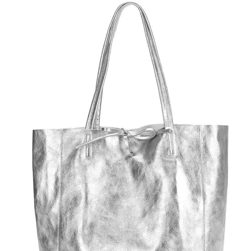 Sostter Silver Metallic Leather Tote Shopper Bag | Bbddn In Grey