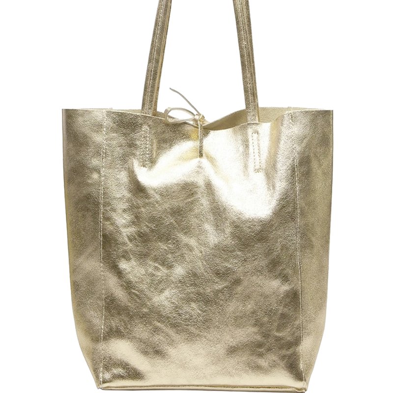 Sostter Soft Gold Metallic Leather Tote Shopper Bag | Bydrx