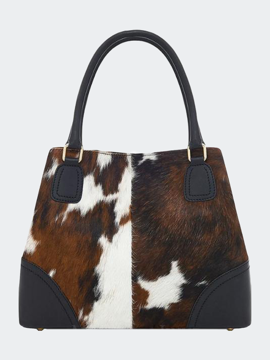 Sostter Spotted Calf Hair Leather Top Handle Handbag In Brown
