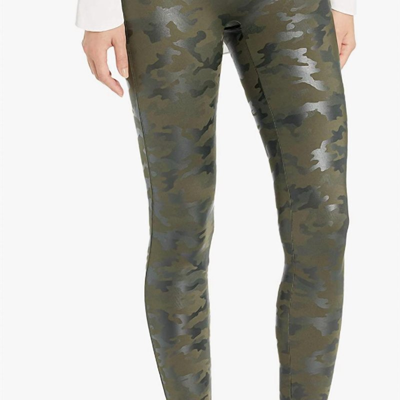 Shop Spanx Faux Leather Camo Leggings In Green