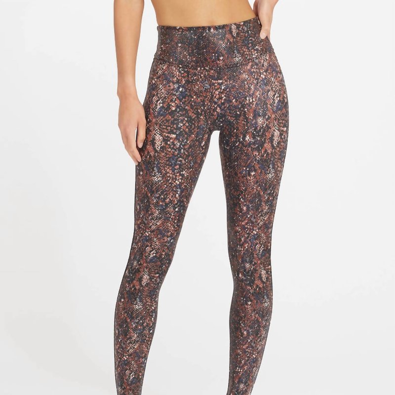 Shop Spanx Faux Leather Snake Shine Leggings In Brown