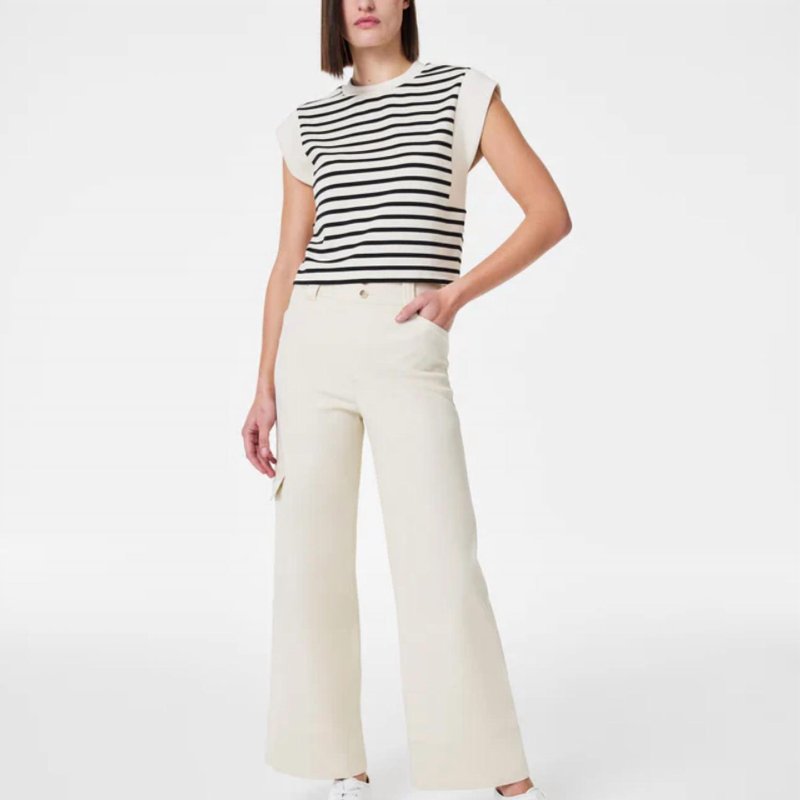 Shop Spanx Stretch Twill Cropped Cargo In Eggshell In White