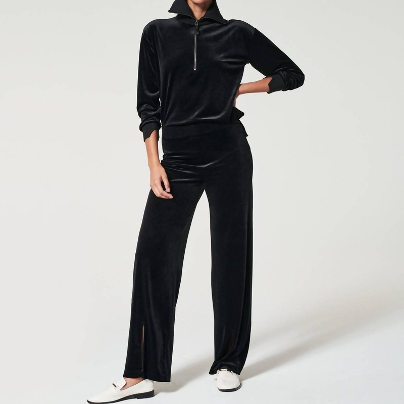 Shop Spanx Velvet Half Zip Pullover Sweater In Black