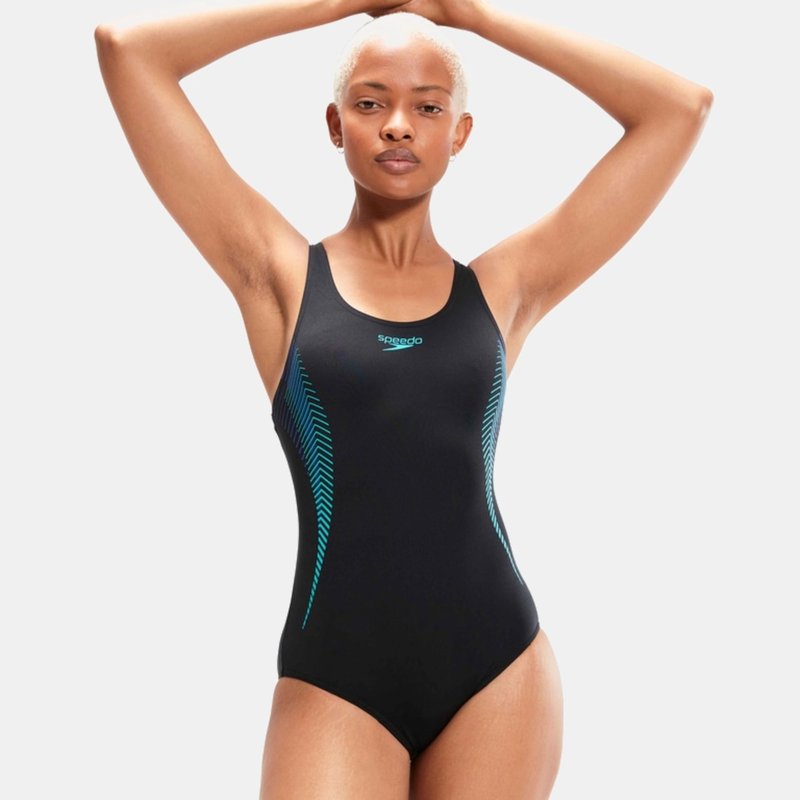 Speedo Womens Placement Panel One Piece Bathing Suit In Black