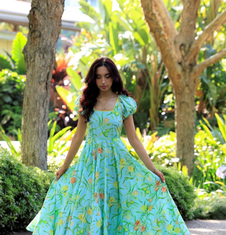 Sruti Dalmia Aqua Kaner Flower Puff Sleeves Dress In Green