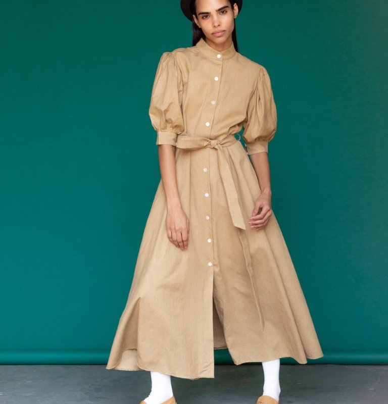 Sruti Dalmia Audrey Cotton Puff Sleeves Dress In Brown