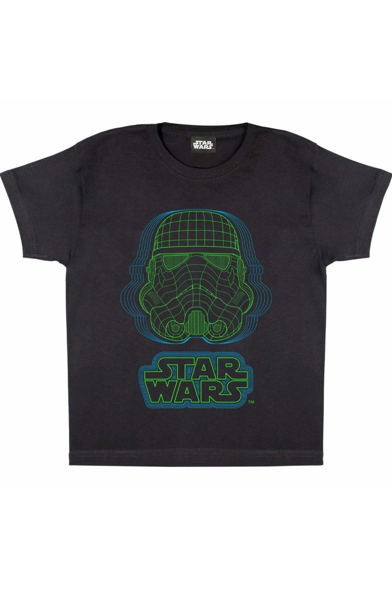 Star Wars Boys Wireframe Stormtrooper Helmet T-Shirt (Black) - Black