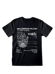 Star Wars Unisex Adult Millennium Falcon Sketch T-Shirt (Black) - Black