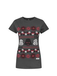 Star Wars Womens/Ladies Darth Vader Fair Isle Christmas T-Shirt (Charcoal) - Charcoal