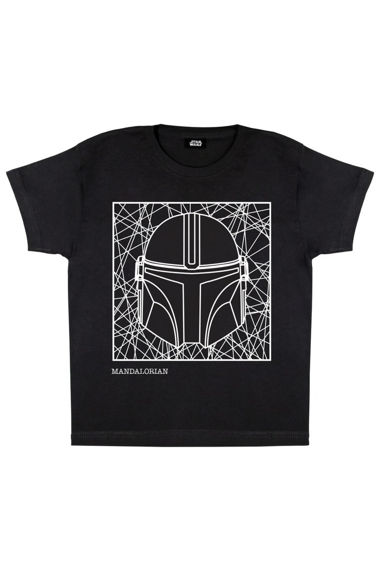Star Wars: The Mandalorian Girls Line Drawing Helmet T-Shirt (Black) - Black