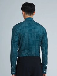 Geo Print Forest Green Long Sleeve Men's Dress Shirt