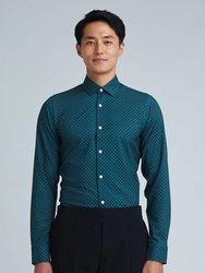 Geo Print Forest Green Long Sleeve Men's Dress Shirt - Dark Green Geo