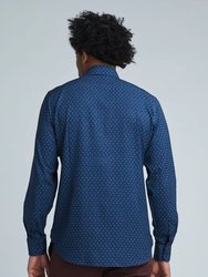 Men's Navy Blue Paisley Long-Sleeve Dress Shirt