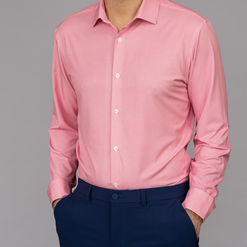 State Of Matter Men's White And Pink Long Sleeve Dress Shirt