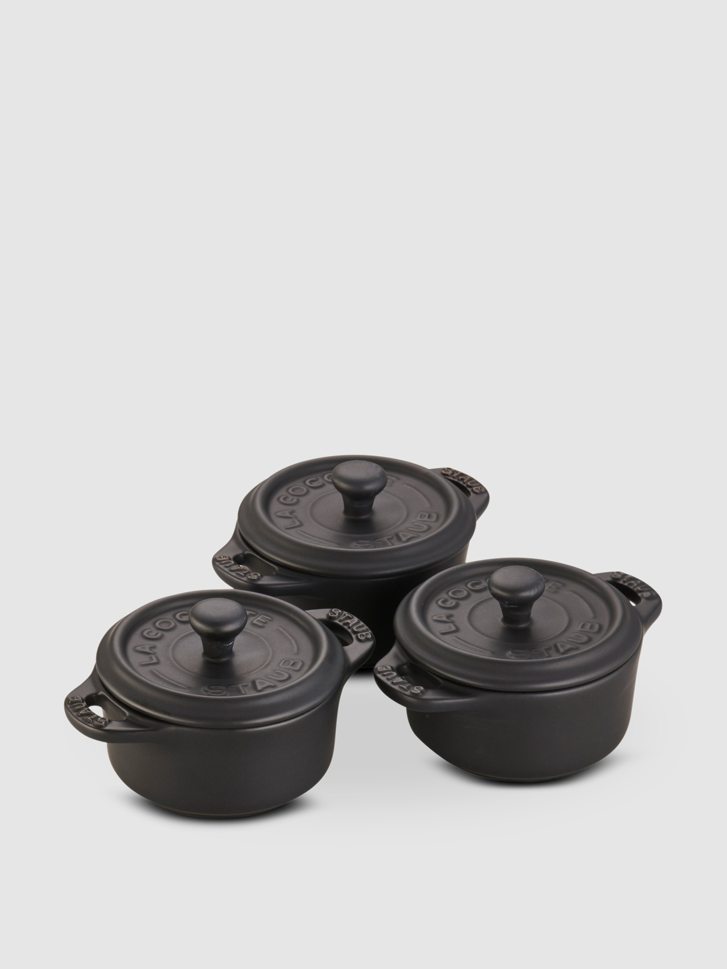 Staub 3-piece Mini Round Cocotte Set In Matte Black