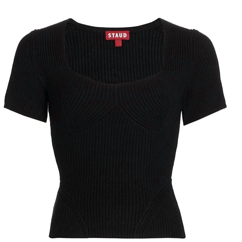 Staud Buxton Bustier Style Rib Knit Top In Black
