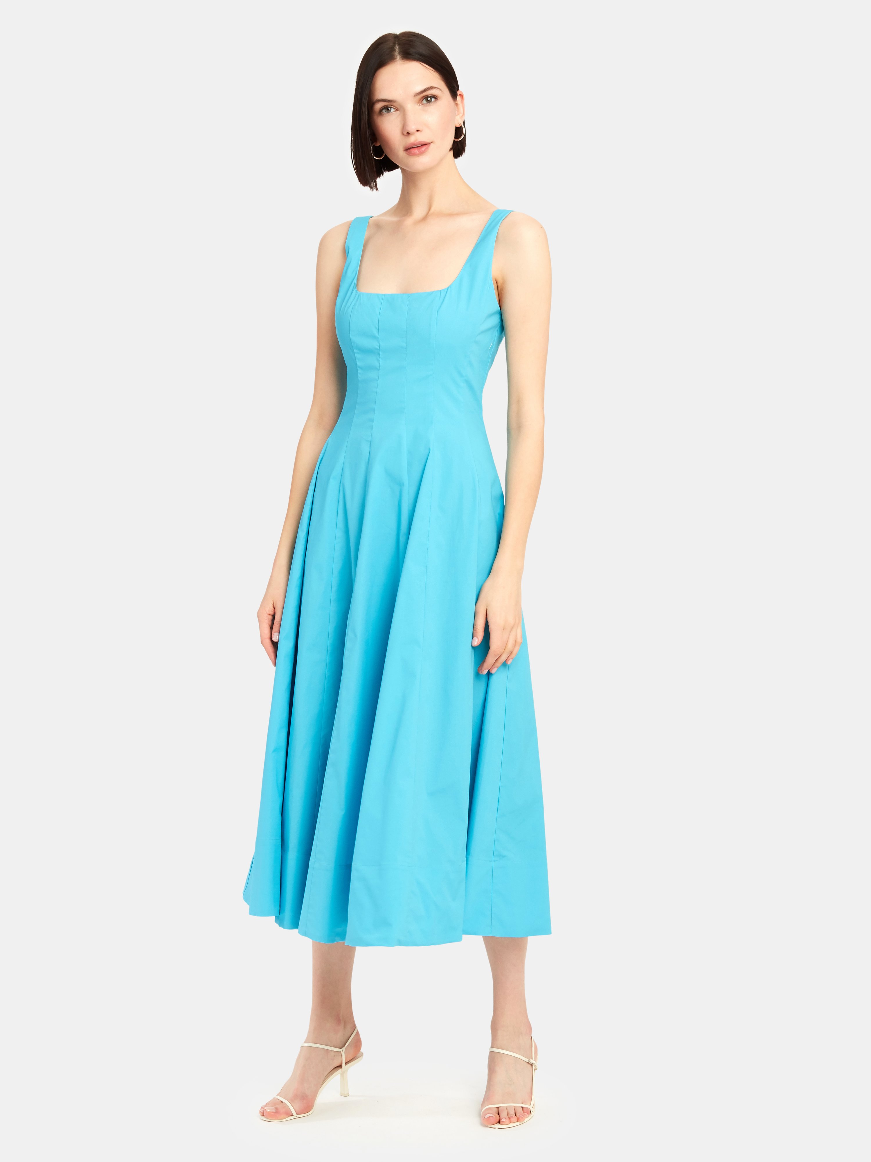 Staud Wells Sleeveless Midi Dress In Bright Blue