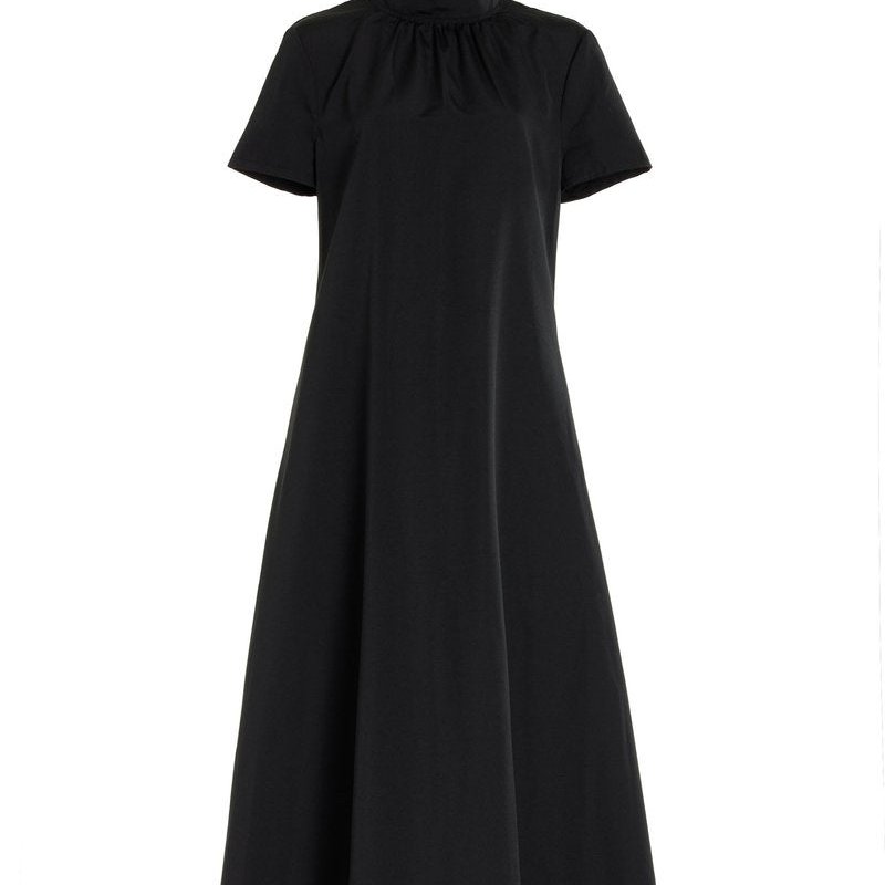 Shop Staud Women Black Ilana Tie Back High Neck Short Sleeve Front Ruched Maxi Dress