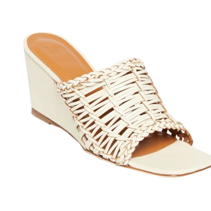 Shop Staud Women Blair Woven Wedge Slide Leather Sandals Cream In White