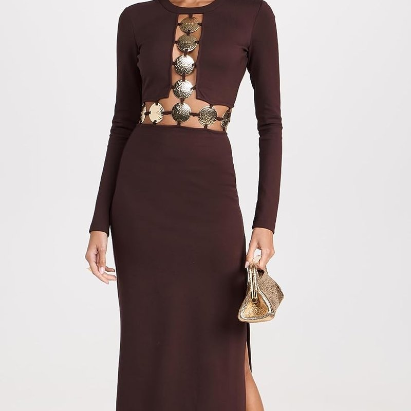 Shop Staud Women Delphine Dress Dark Chocolate Brown Maxi Gown