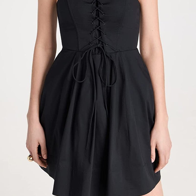 Shop Staud Women Sutton Lace Up Cotton Mini Dress Solid In Black