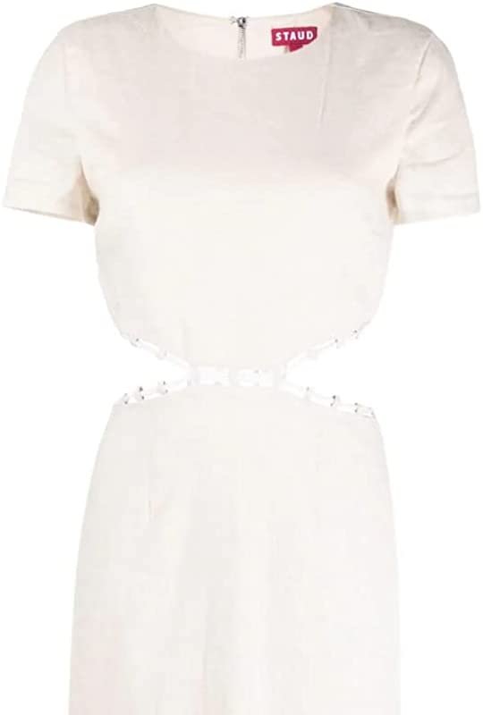 Shop Staud Women's Beige Linen Cut Out Midi Dress In White