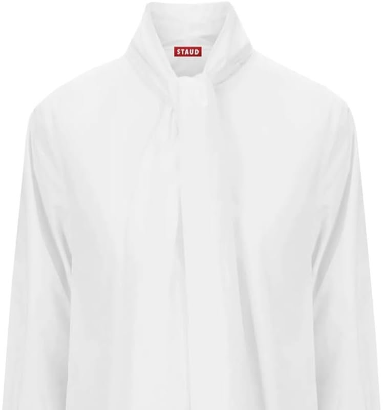 Shop Staud Womens Maryn Tie Neck Long Sleeve Cotton Poplin Mini Shirtdress In White