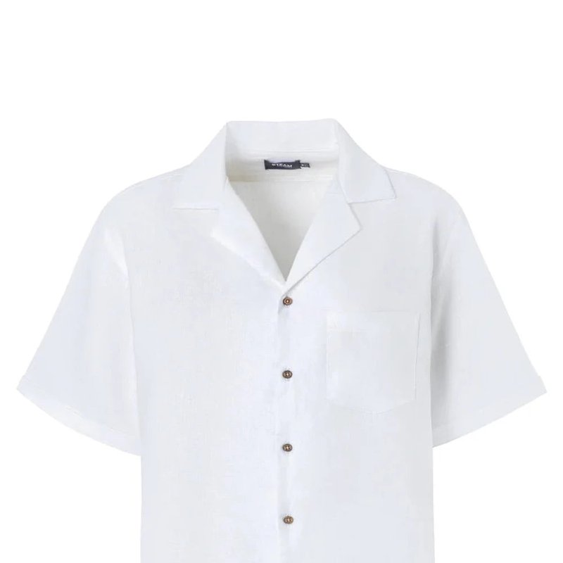 Steam Beachwear Linen Short Sleeve Summer Shirt In White