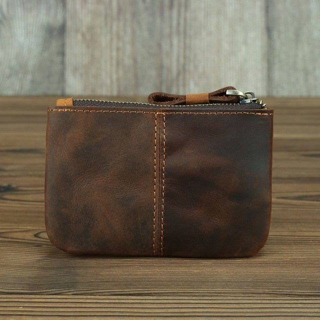 Shop Steel Horse Leather The Cael Handmade Leather Coin Purse With Zipper In Brown
