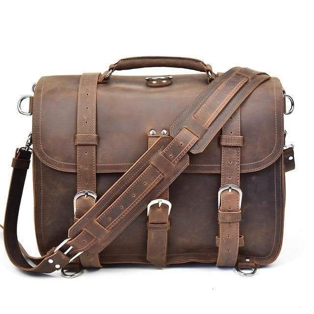 Steel Horse Leather The Gustav Large Capacity Vintage Leather Messenger Bag In Brown