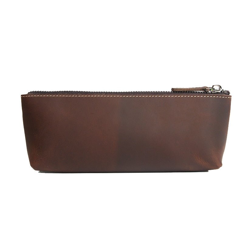 Steel Horse Leather The Pallavi Handmade Leather Pencil Case Makeup Bag In Brown