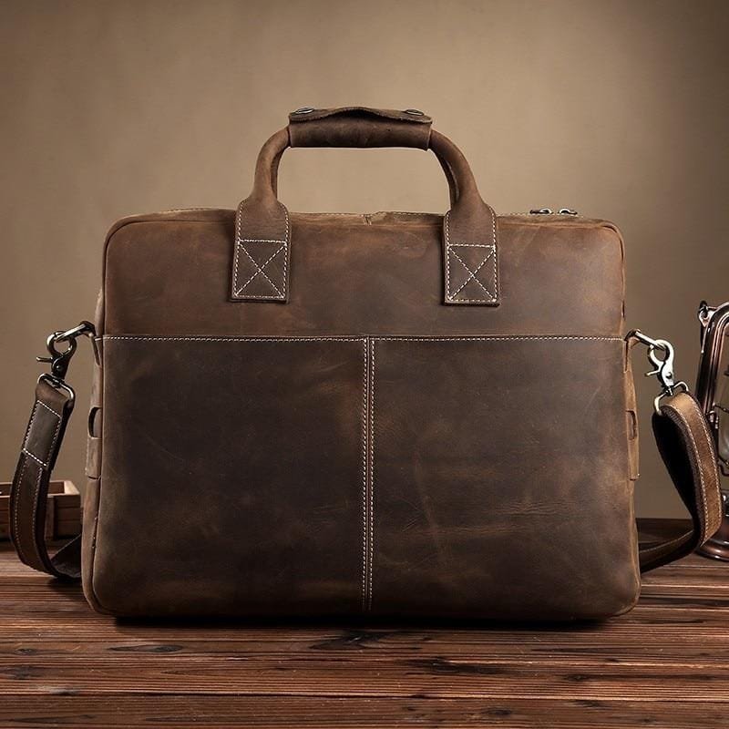 Shop Steel Horse Leather The Welch Briefcase | Vintage Leather Messenger Bag In Brown